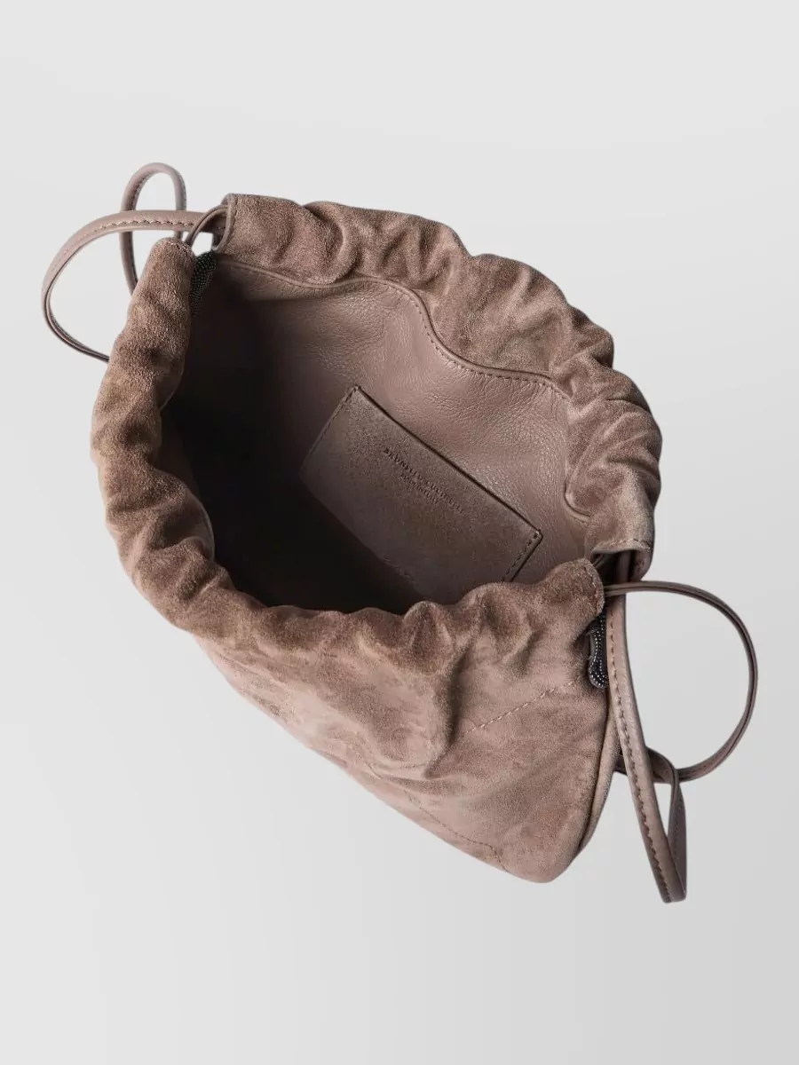Brunello Cucinelli Suede Shoulder Bag Adjustable Strap Monili