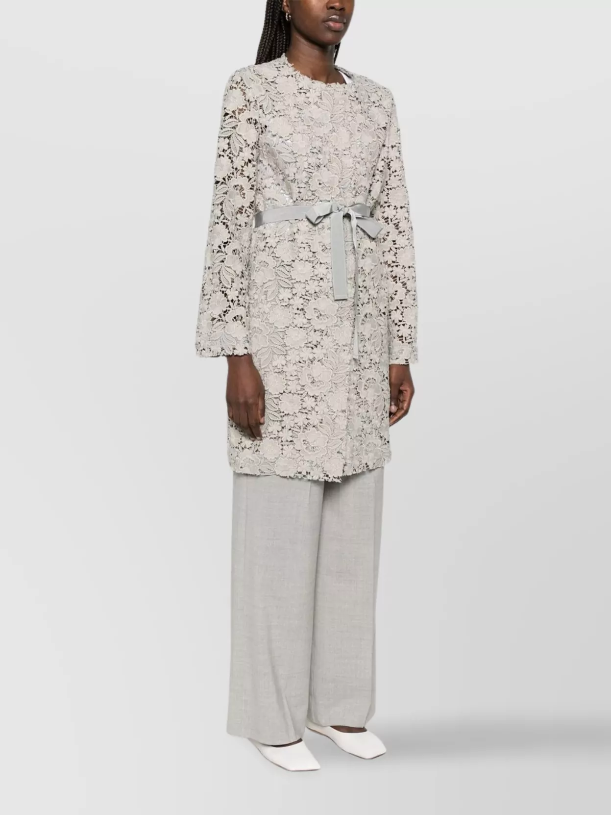 Parosh Floral Lace Long Sleeve Belted Jacket