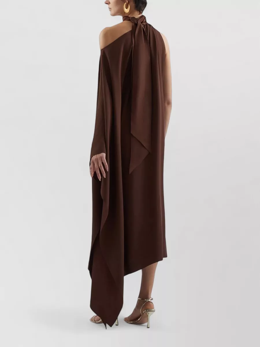 Taller Marmo Atlas Asymmetric Off-Shoulder Gathered Midi Dress
