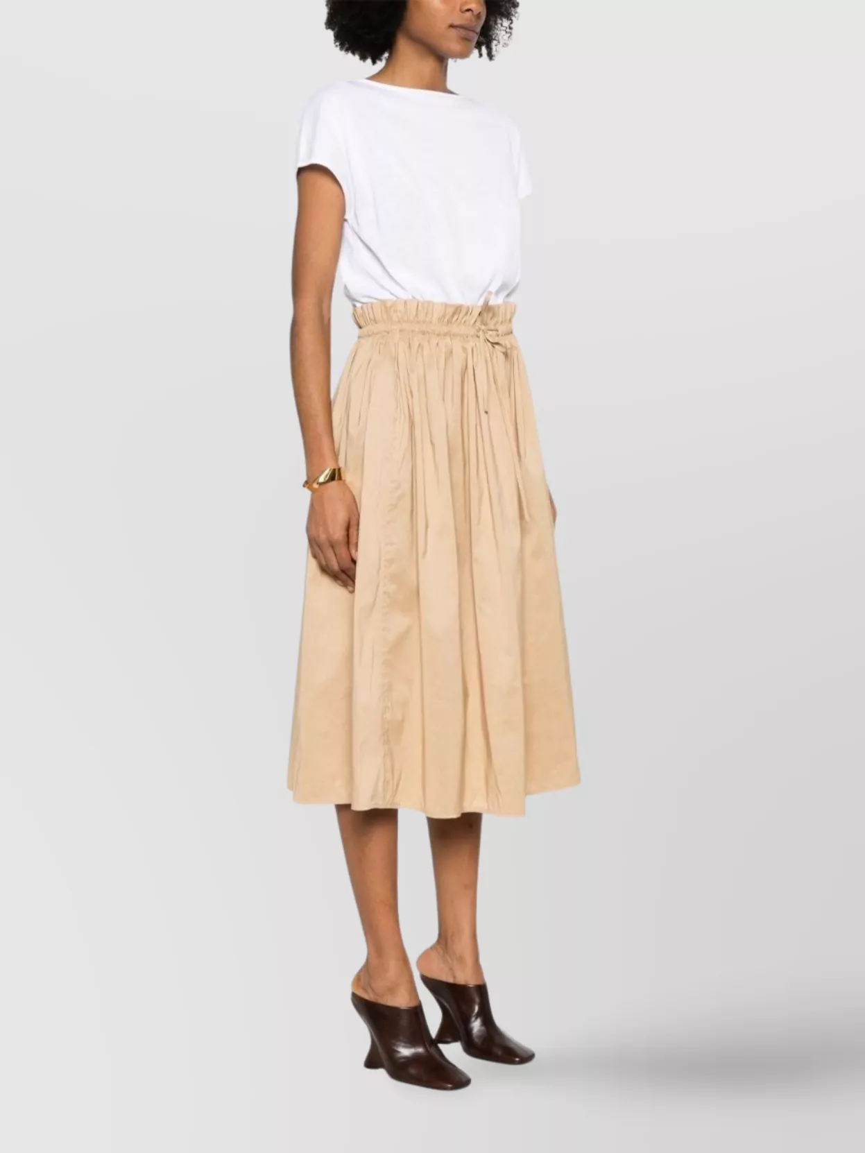 Fabiana Filippi Cotton Boat Neck Short Sleeve Midi Dress