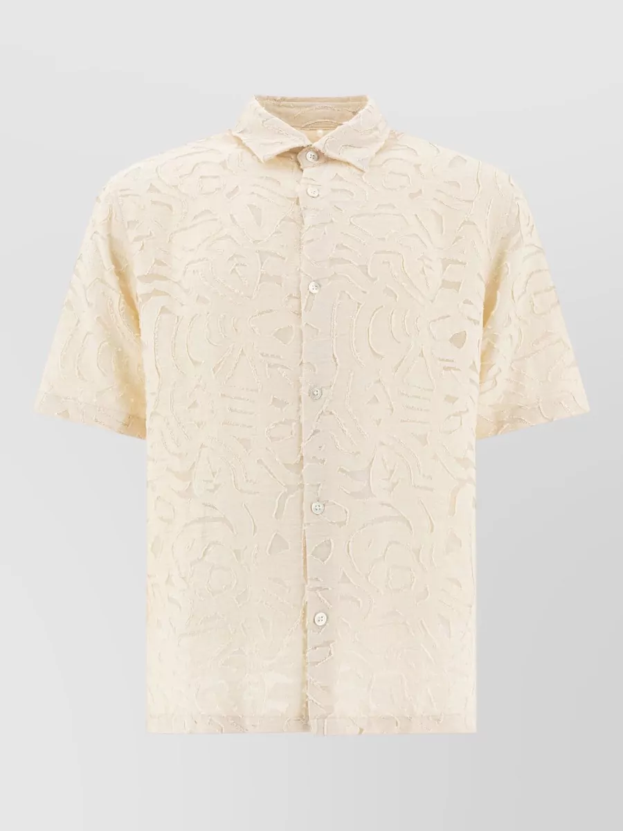Nn07 Freddy Shirt Tailored Collar Short Sleeves Texture In Neutral