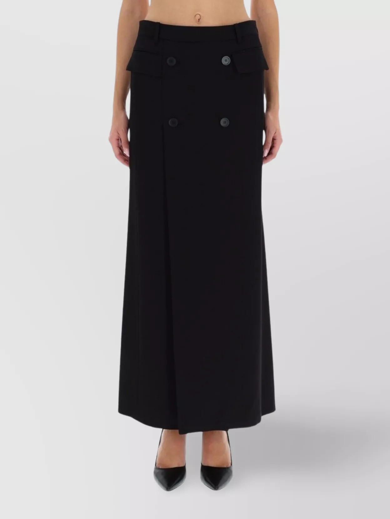 Balenciaga High Waist Long Skirt With Back Slit In Black