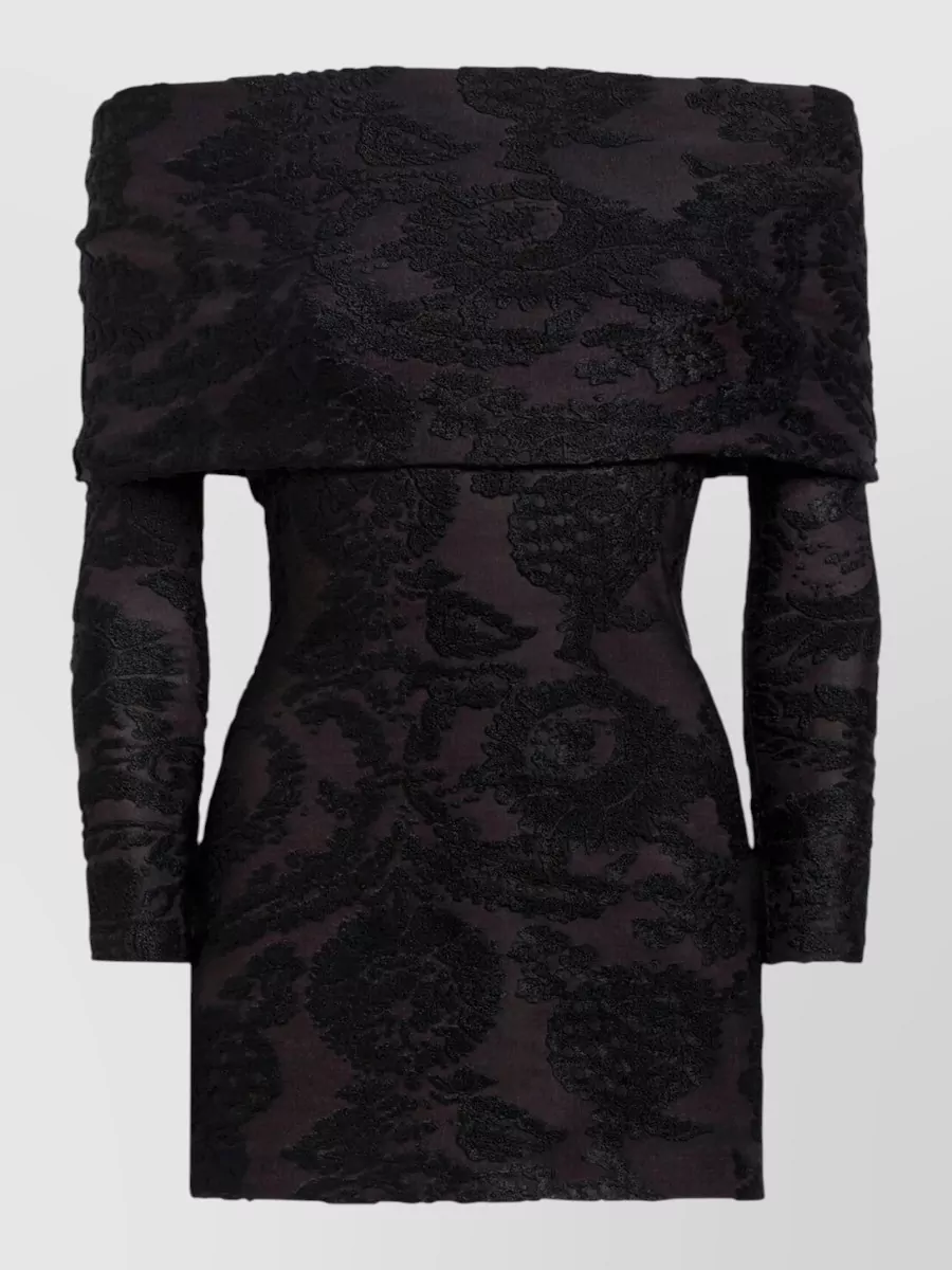 Etro paisley foliage jacquard off-shoulder long-sleeve mini dress