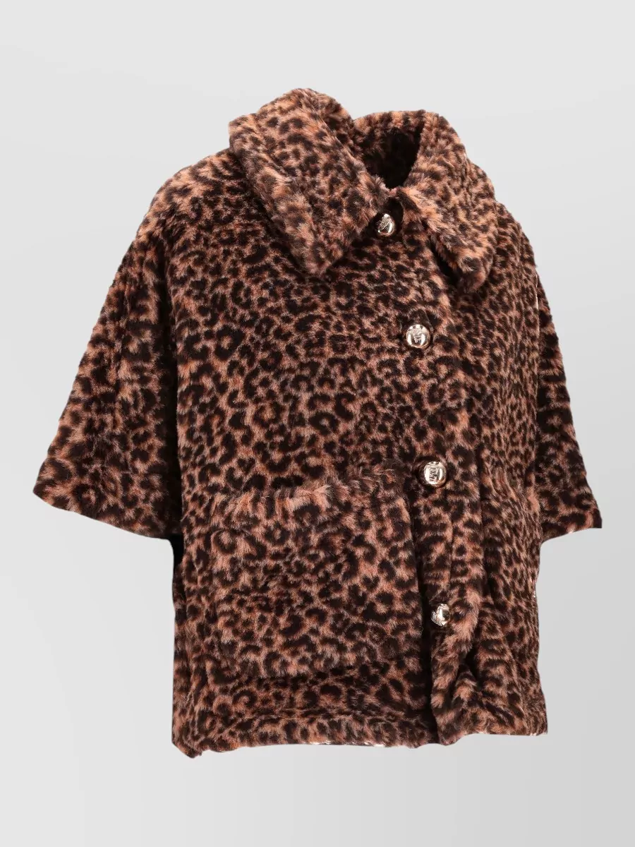 Max Mara Animal Print Faux Fur Short Sleeve Jacket