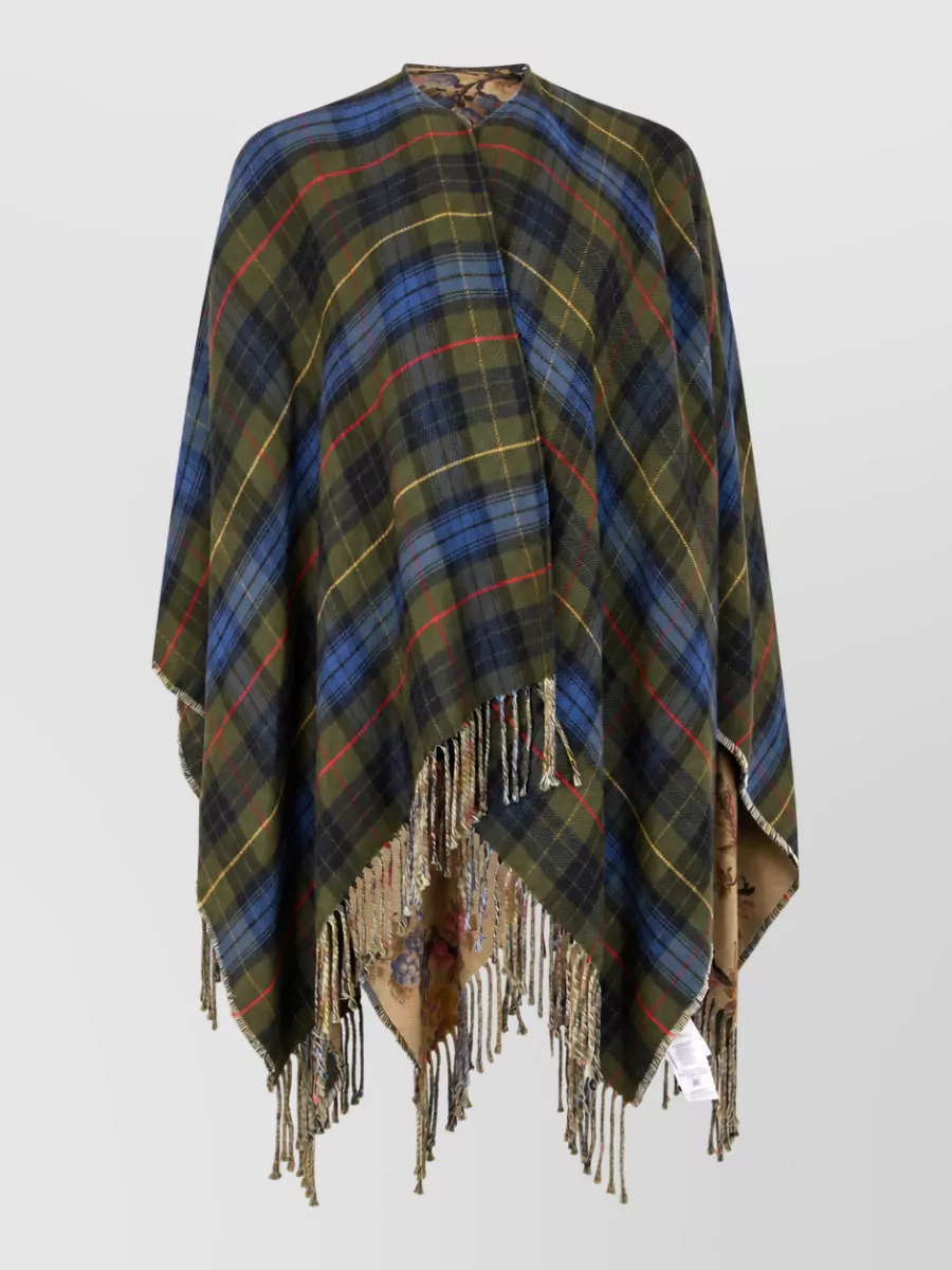 Etro wool silk checked poncho
