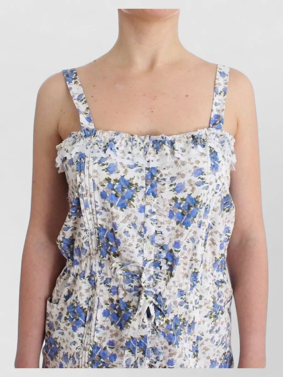 Ermanno Scervino Cotton Floral-Print Square-Neck Mini Dress