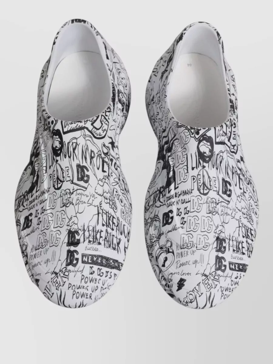 Dolce&Gabbana Leather Graffiti-Print Slip-On Sneakers