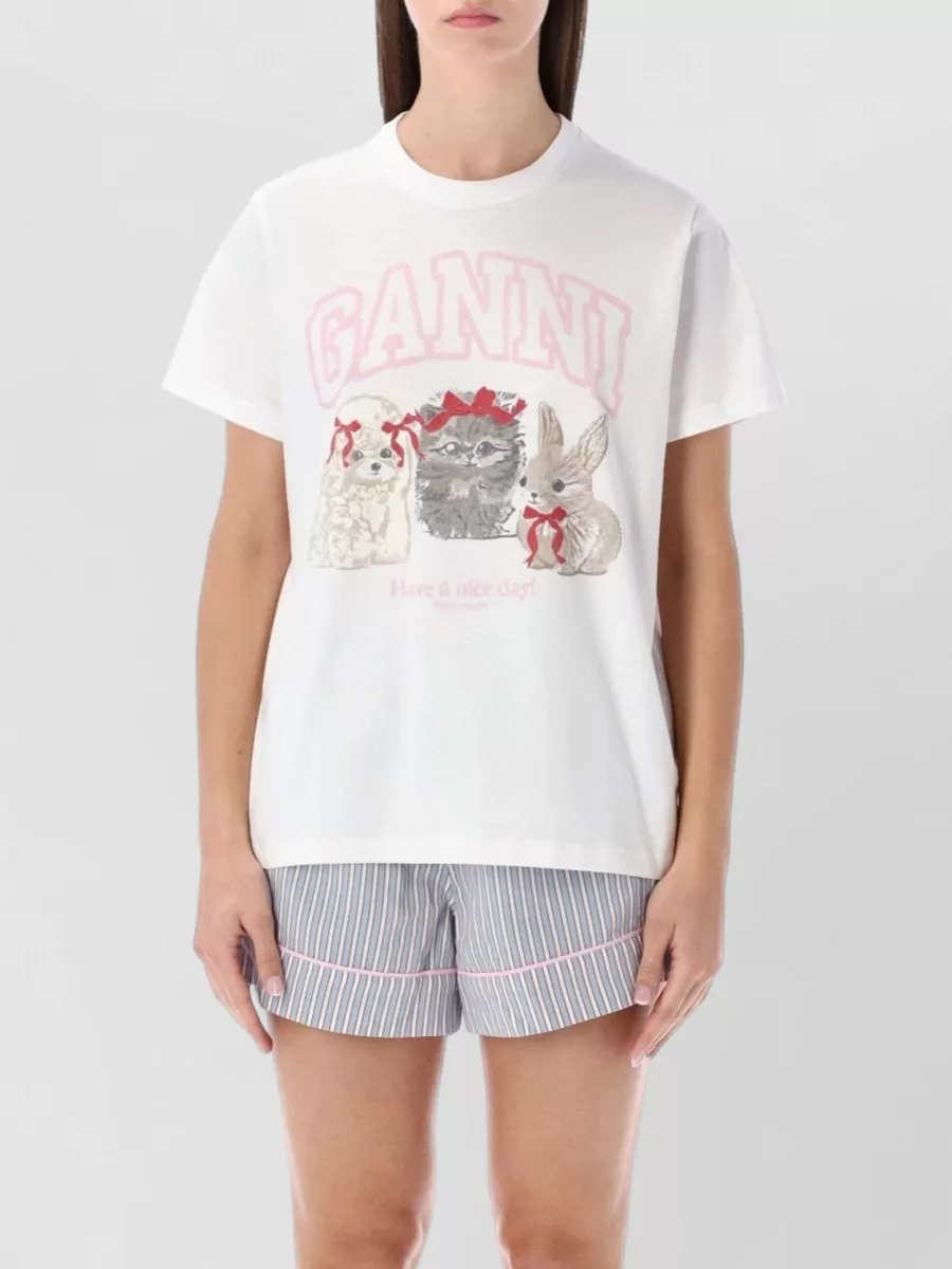Ganni Cotton Logo Print T-Shirt