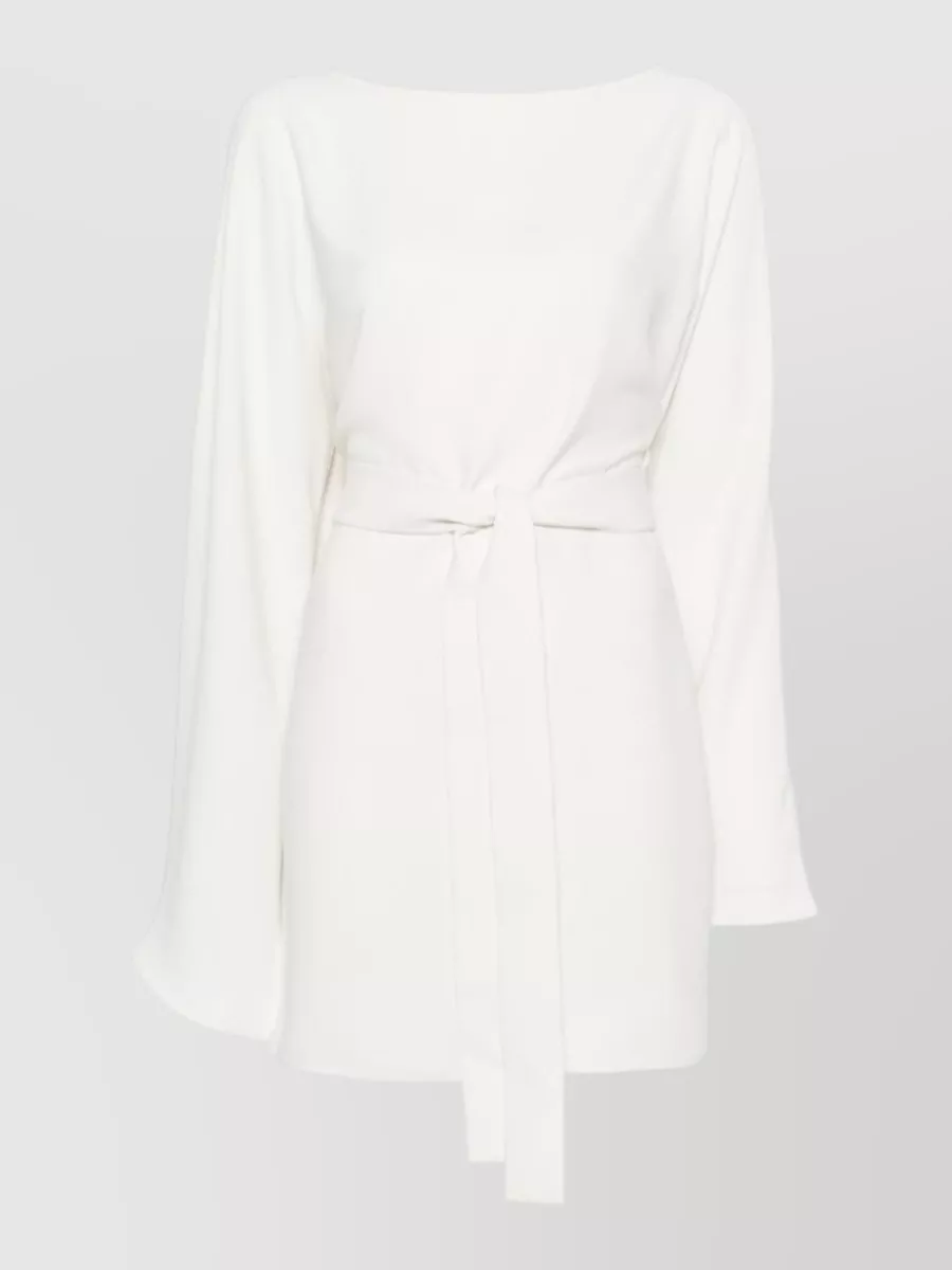 Parosh belted long-sleeve boat neck mini dress