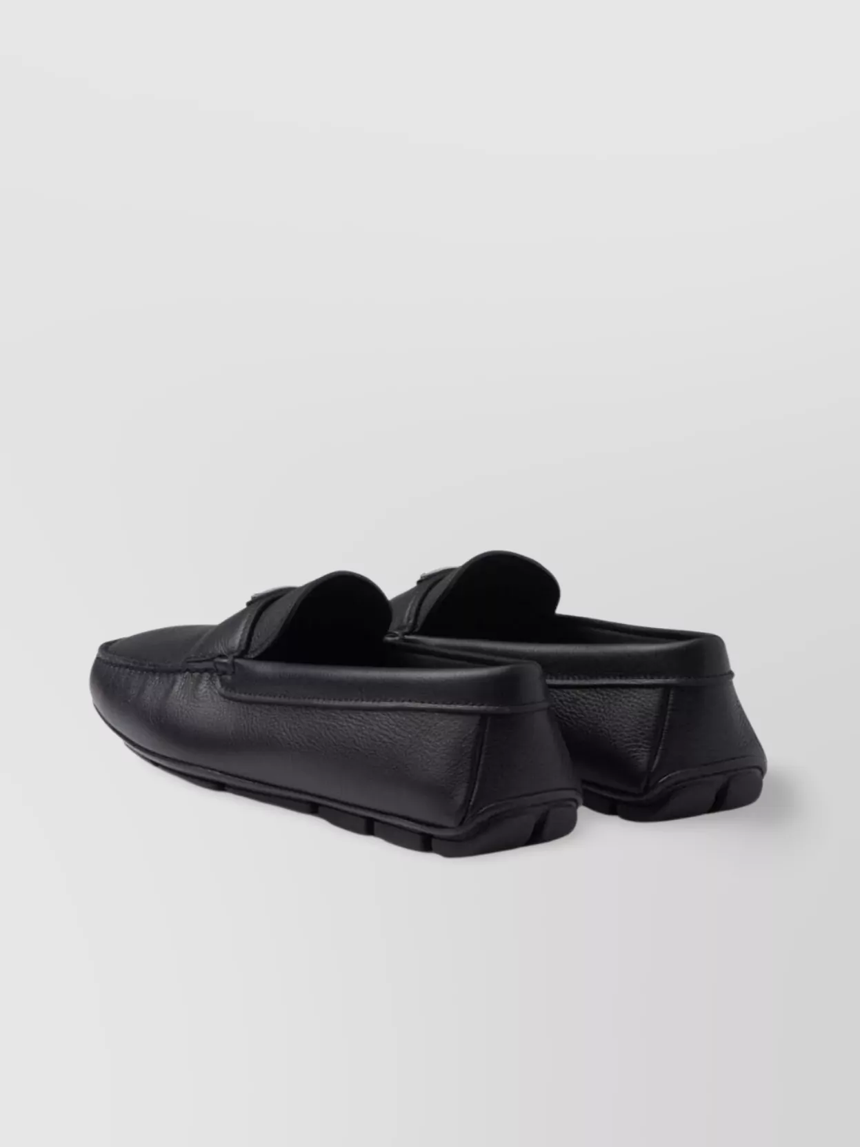 Prada Leather Round Toe Driving Shoes In Black