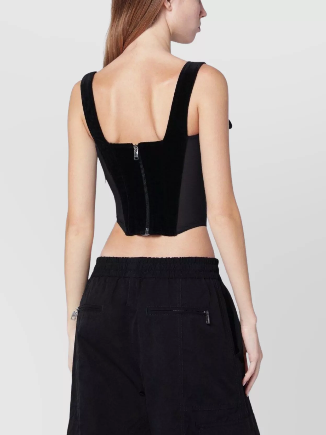 Vivienne Westwood Cropped Velvet Corset With Bow And Mesh In Black