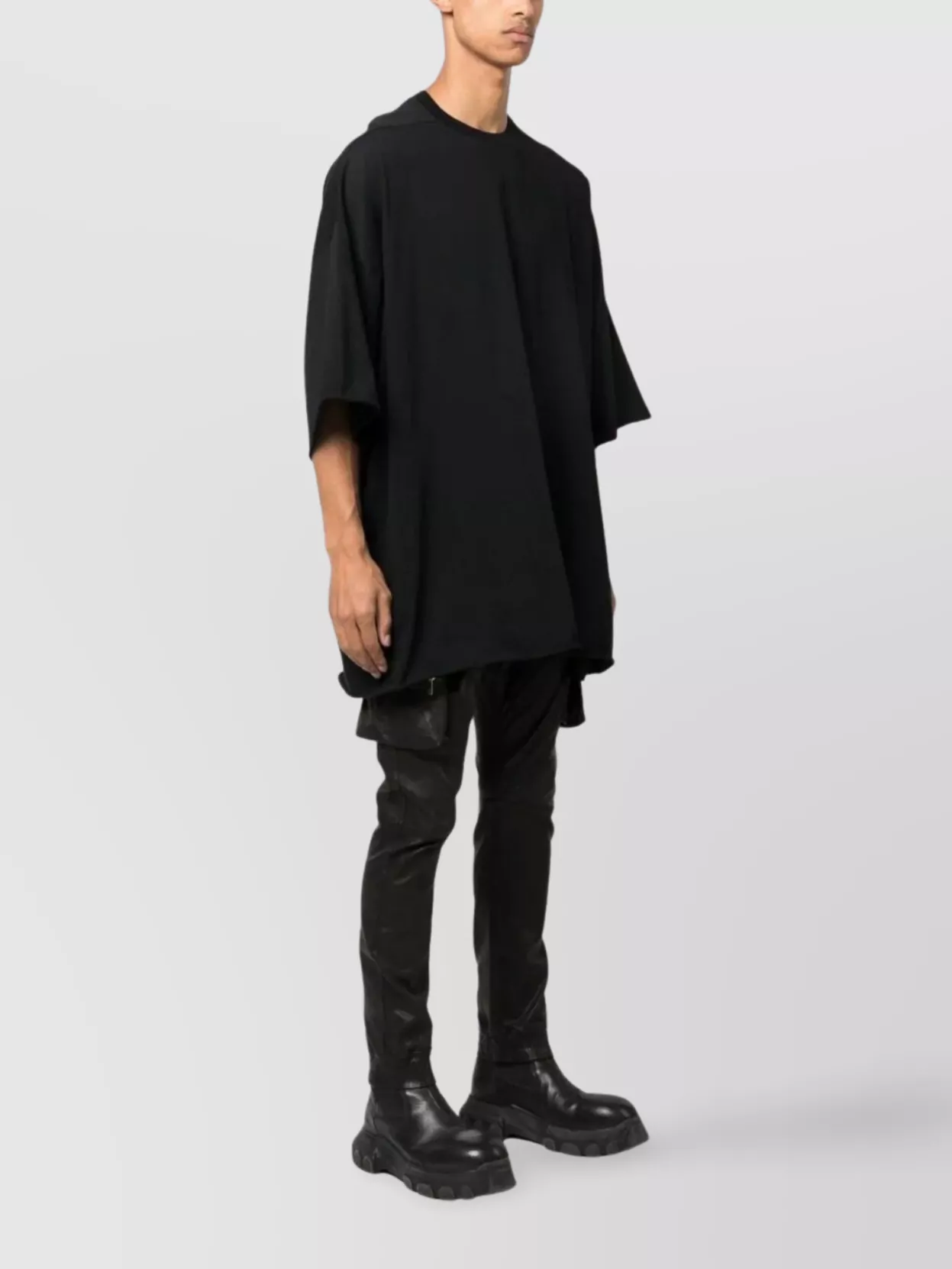 Rick Owens Crewneck Oversized T-shirt Raw-edge Hems In Black