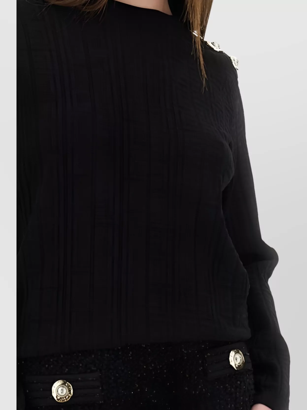 Balmain Knitwear Crew Neck Button Detail Textured Fabric