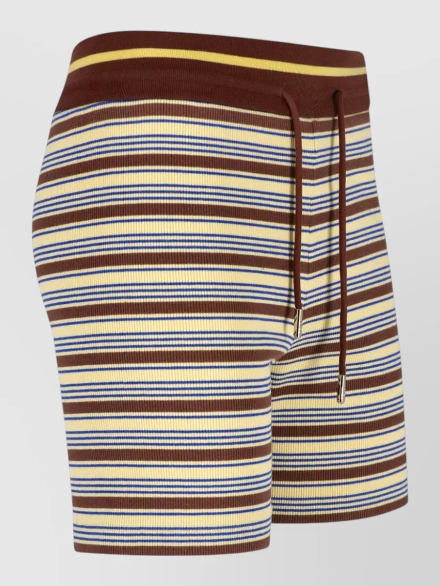 Fendi Striped Ribbed High-Rise Slim-Fit Knit Knee-Length Shorts