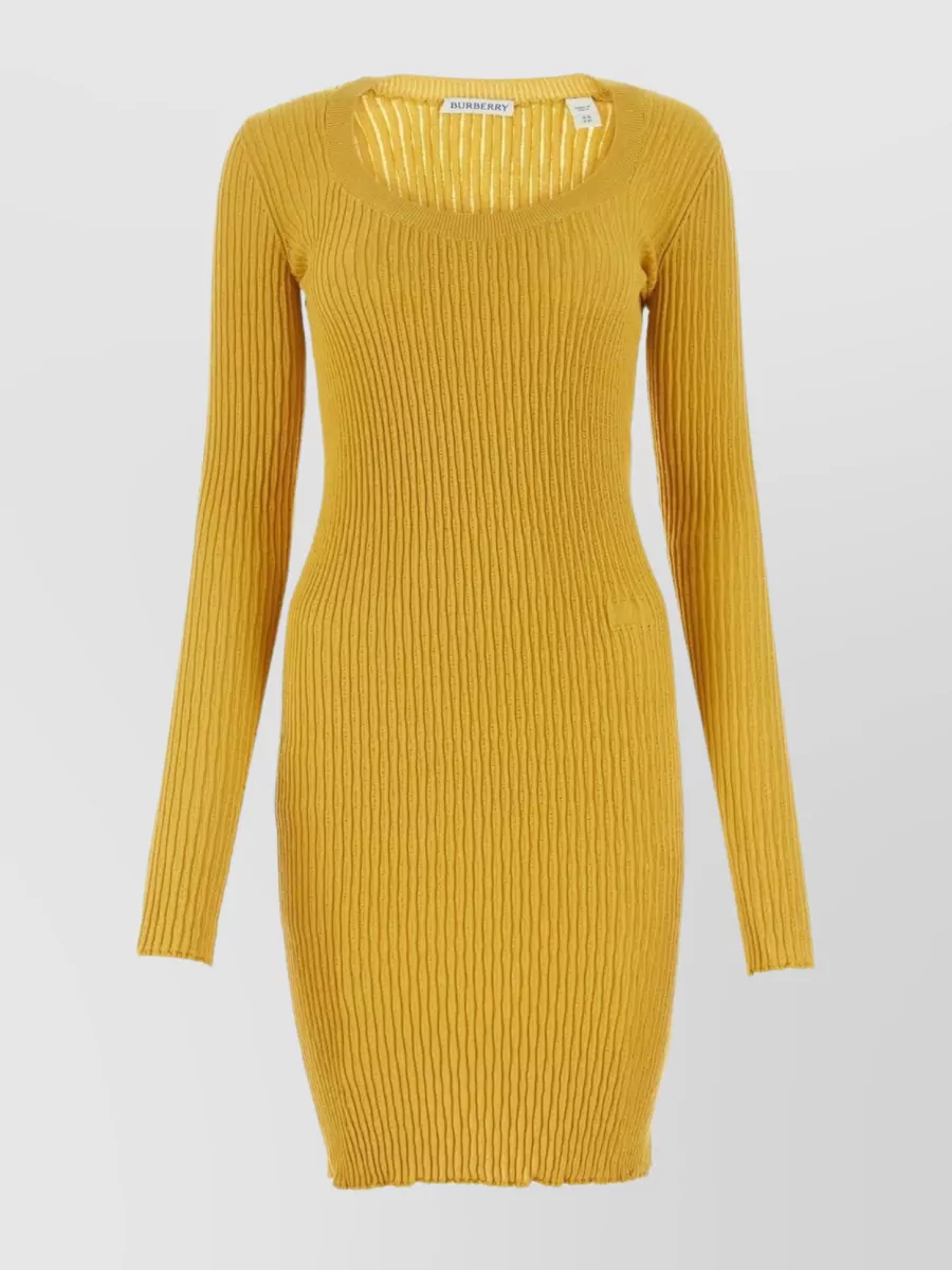 Shop Burberry Ribbed Texture Wool Blend Dress In Yellow