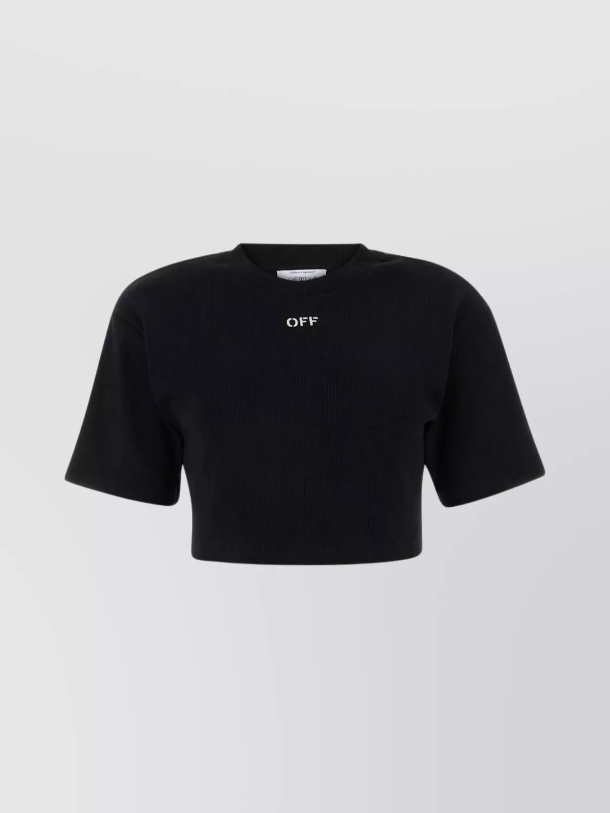 Shop Off-white Cotton Crew-neck Cropped T-shirt In Black