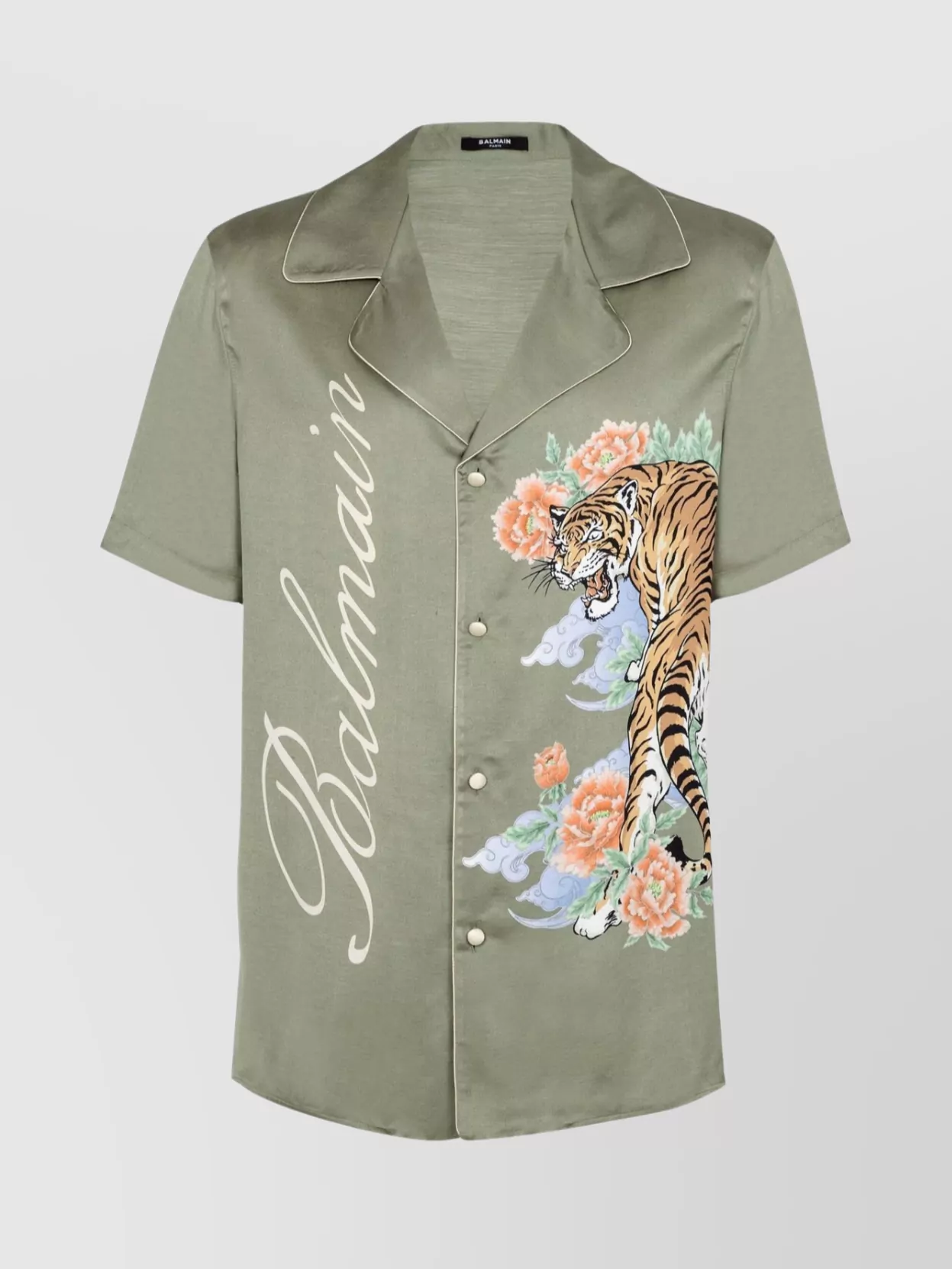 Shop Balmain Shirt Notched Collar Tiger Embroidery
