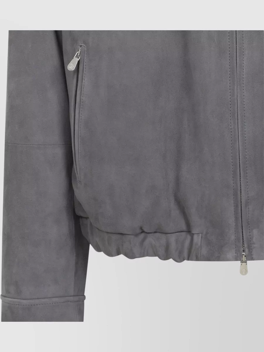 Brunello Cucinelli Suede Jacket Collared Design Elasticated Hem Pockets