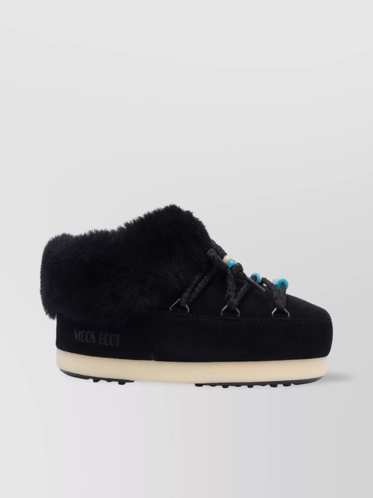 Moon Boot Beaded Fur Trim Mules With Round Toe