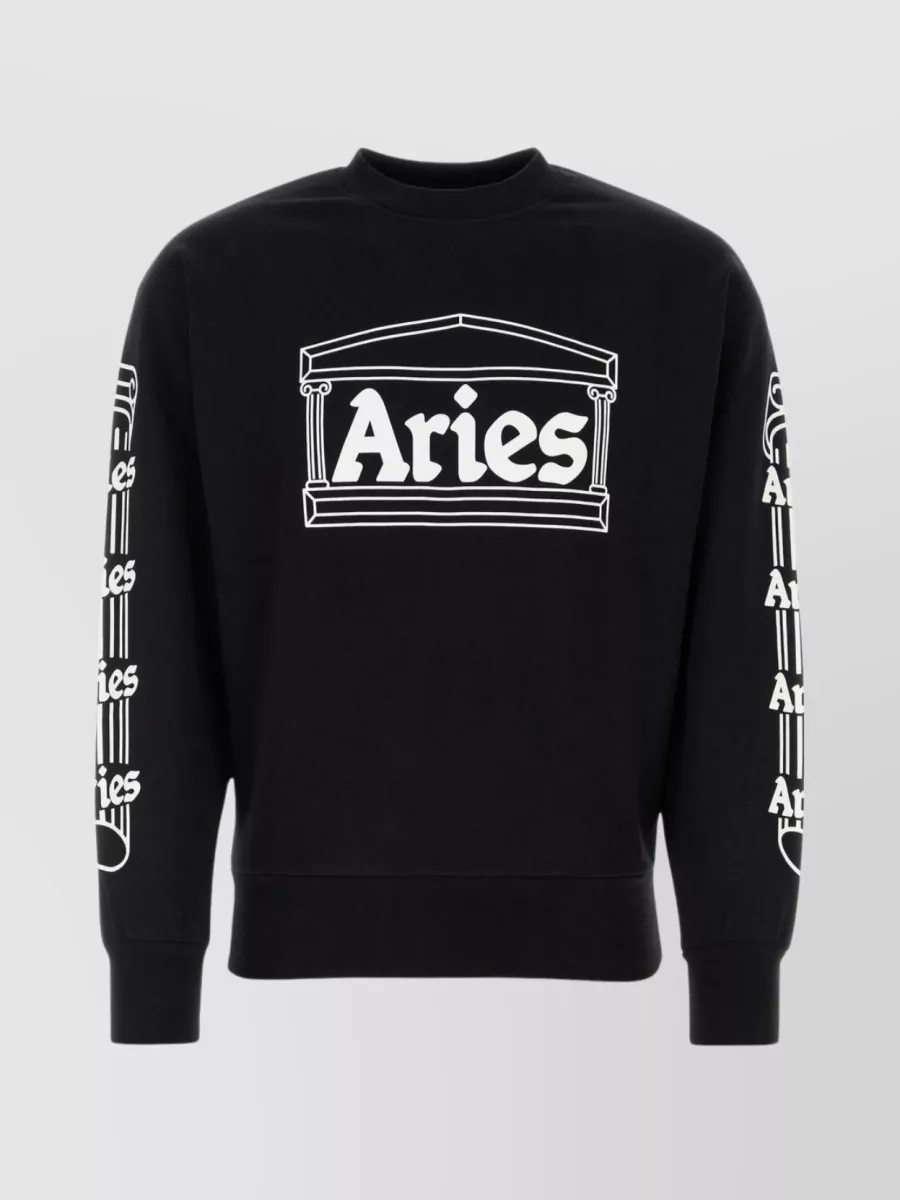 Shop Aries Cotton Ribbed Crew-neck Sweatshirt In Black