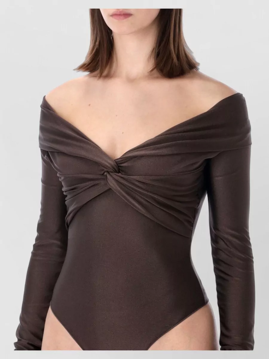 The Andamane Off Shoulder Knot Detail Long Sleeve Bodysuit