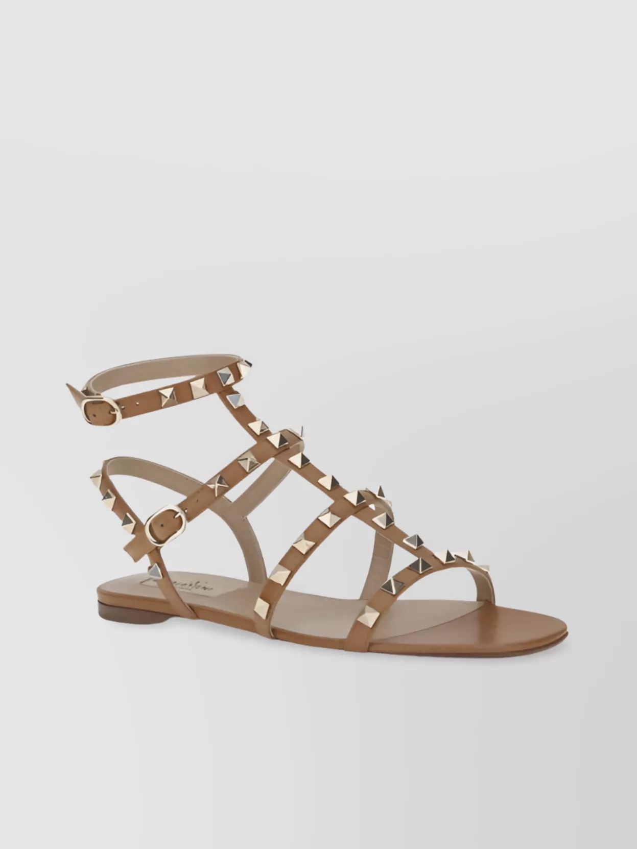 Valentino Garavani Studded Leather Round Toe Flat Sole Sandals