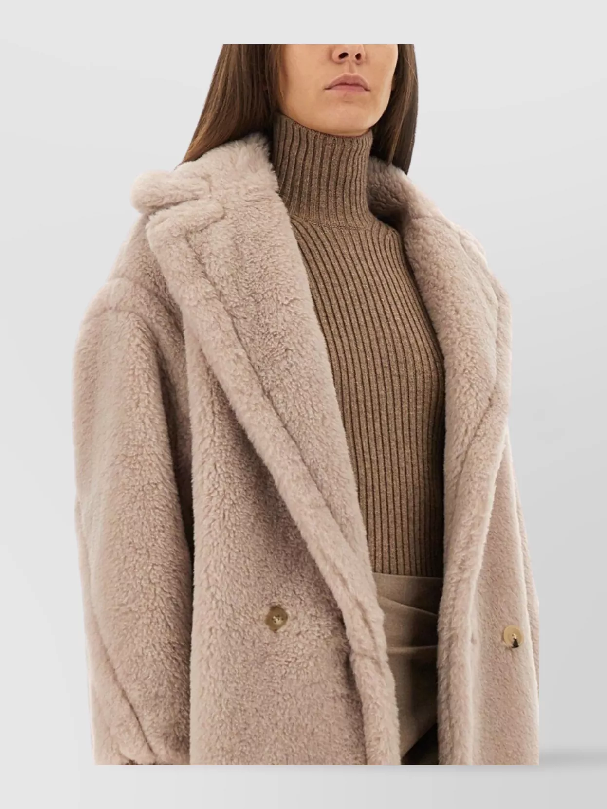 Max Mara Double Breasted Faux Fur Long Coat In Neutral