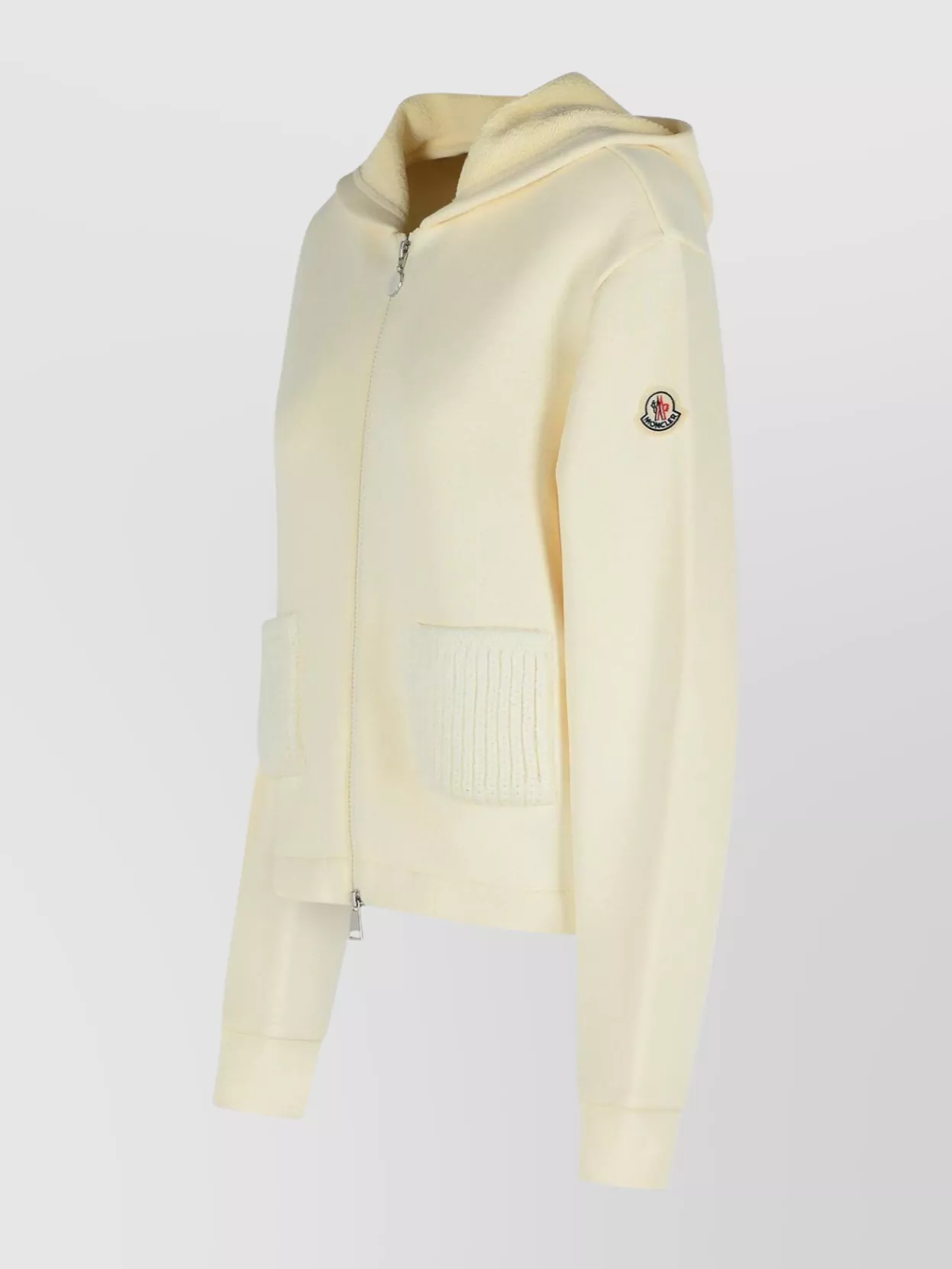 Moncler Cream Cotton Blend Hooded Sweatshirt With Zip