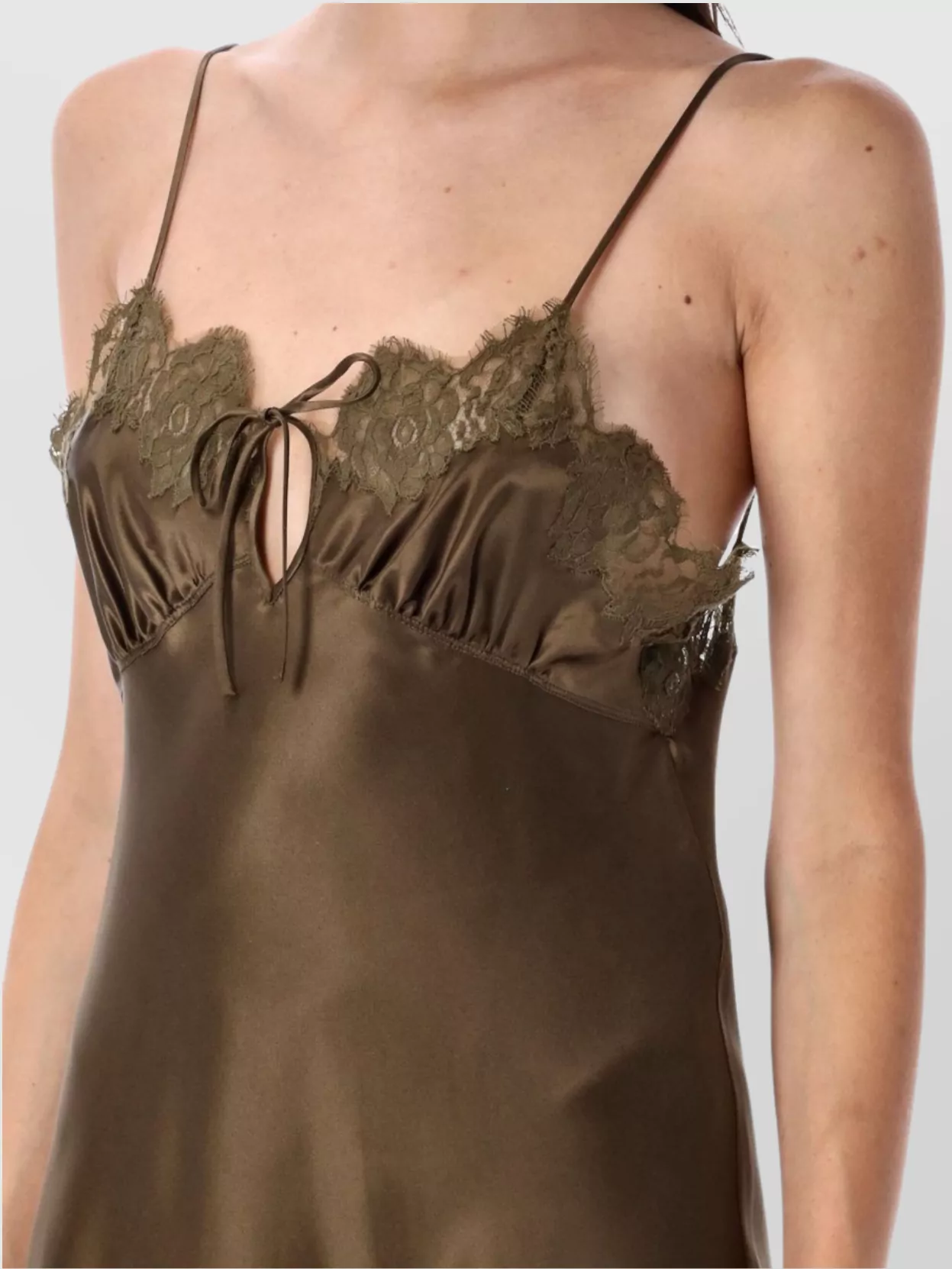 Saint Laurent Lace-trimmed Silk Satin Slip Dress In Multi