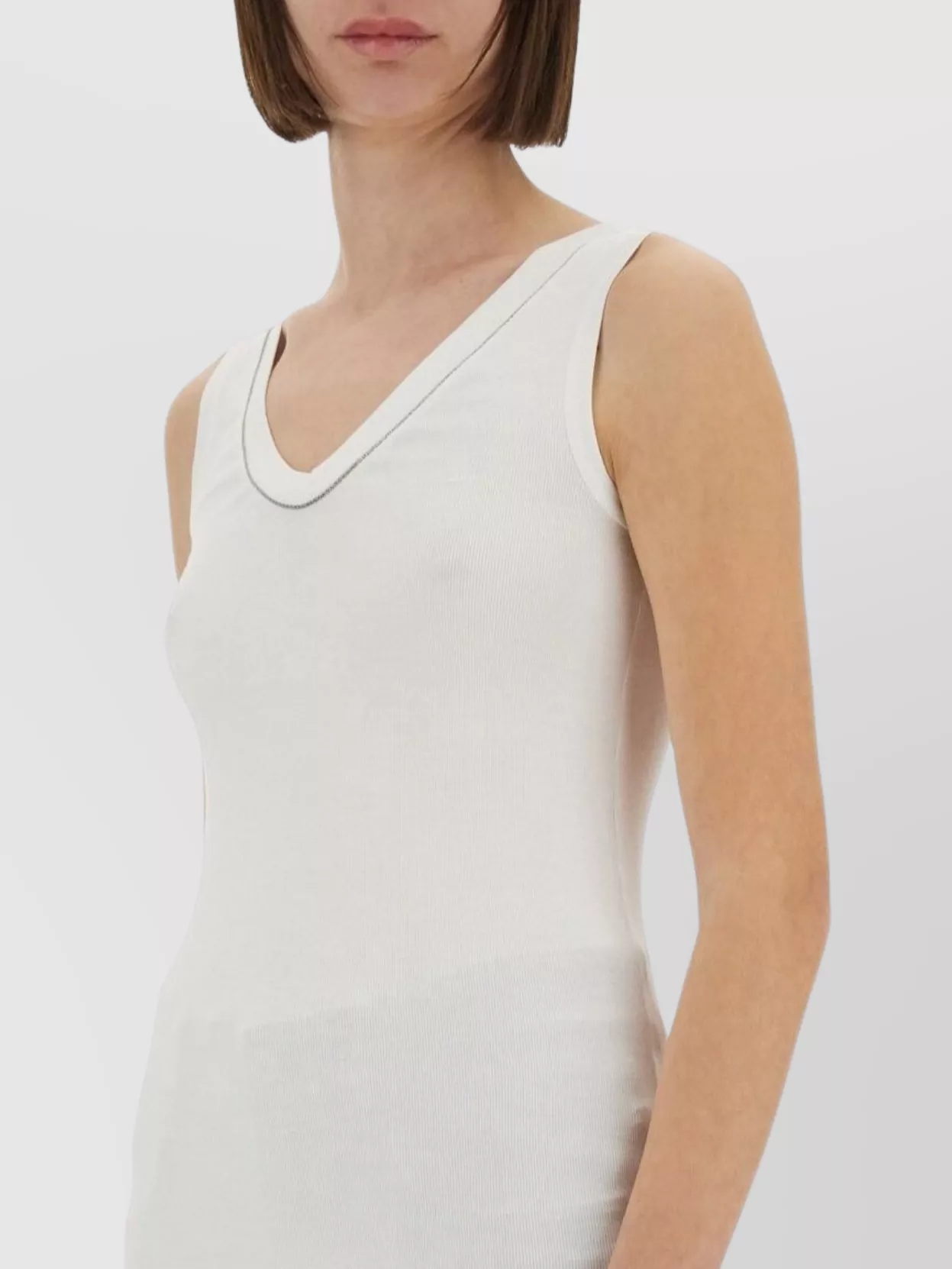 Brunello Cucinelli Ribbed Sleeveless V Neck Top