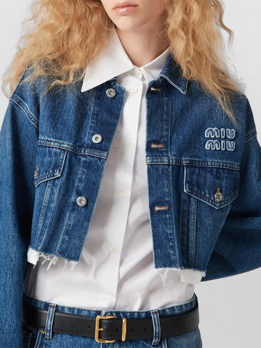 Miu Miu Cropped Blouson With Chest Pockets And Frayed Hem