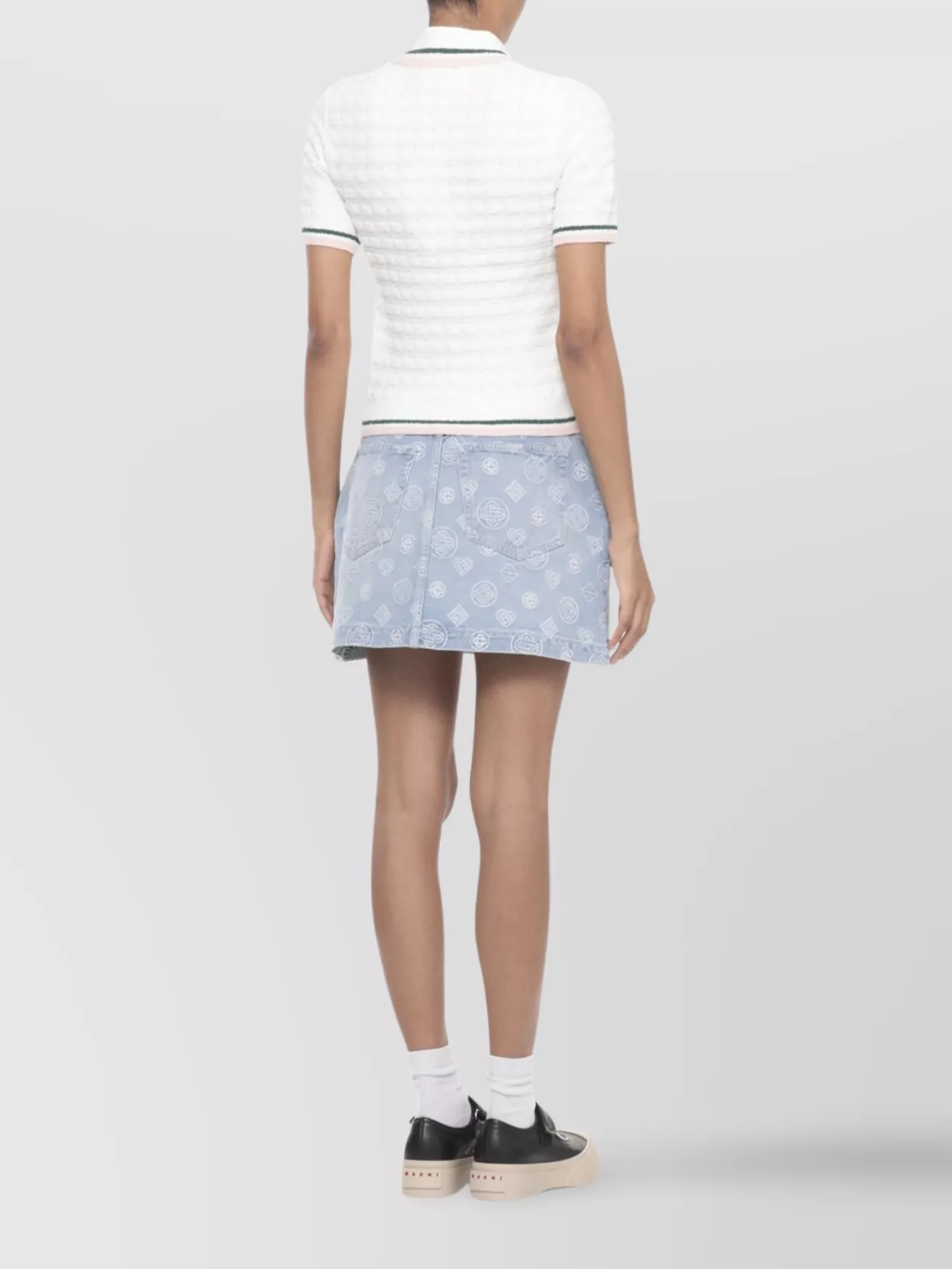 Casablanca Textured Cotton Polo Shirt With Contrast Collar In White