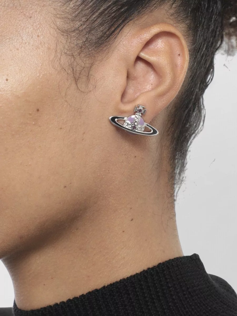 Vivienne Westwood Stud Earrings Orb Shape Silver Tone Crystals