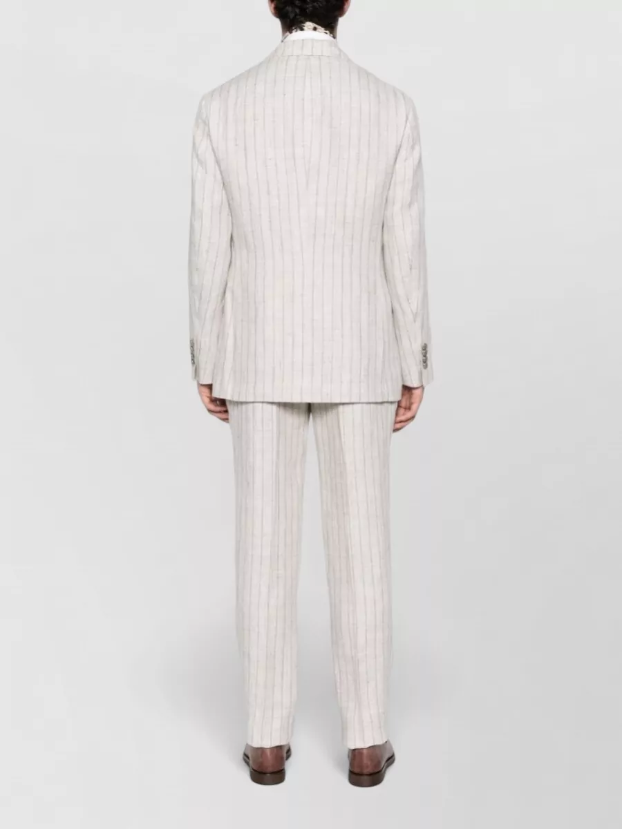 Brunello Cucinelli Striped Linen Double-Breasted Suit Jacket