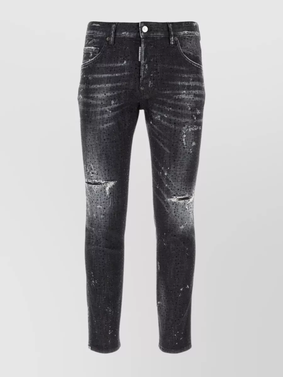Shop Dsquared2 Rhinestone-covered Skater Denim Trousers In Grey