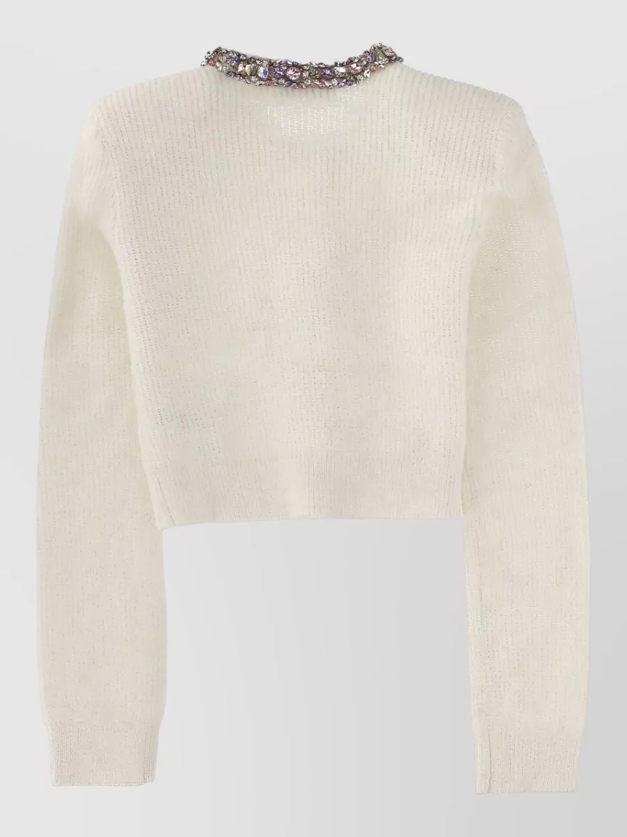 Self-Portrait Embellished Alpaca Blend Cropped Cardigan