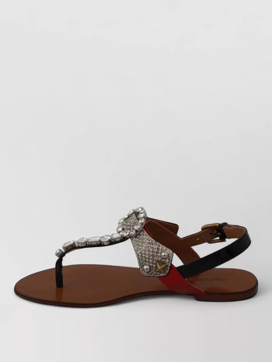 Dolce&Gabbana Leather Ayers Crystal-Embellished Sandals