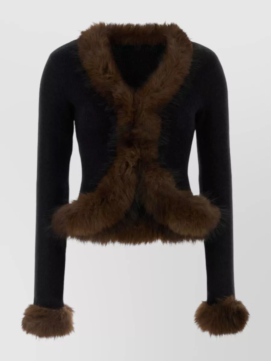 Self-Portrait cropped faux fur knit cardigan