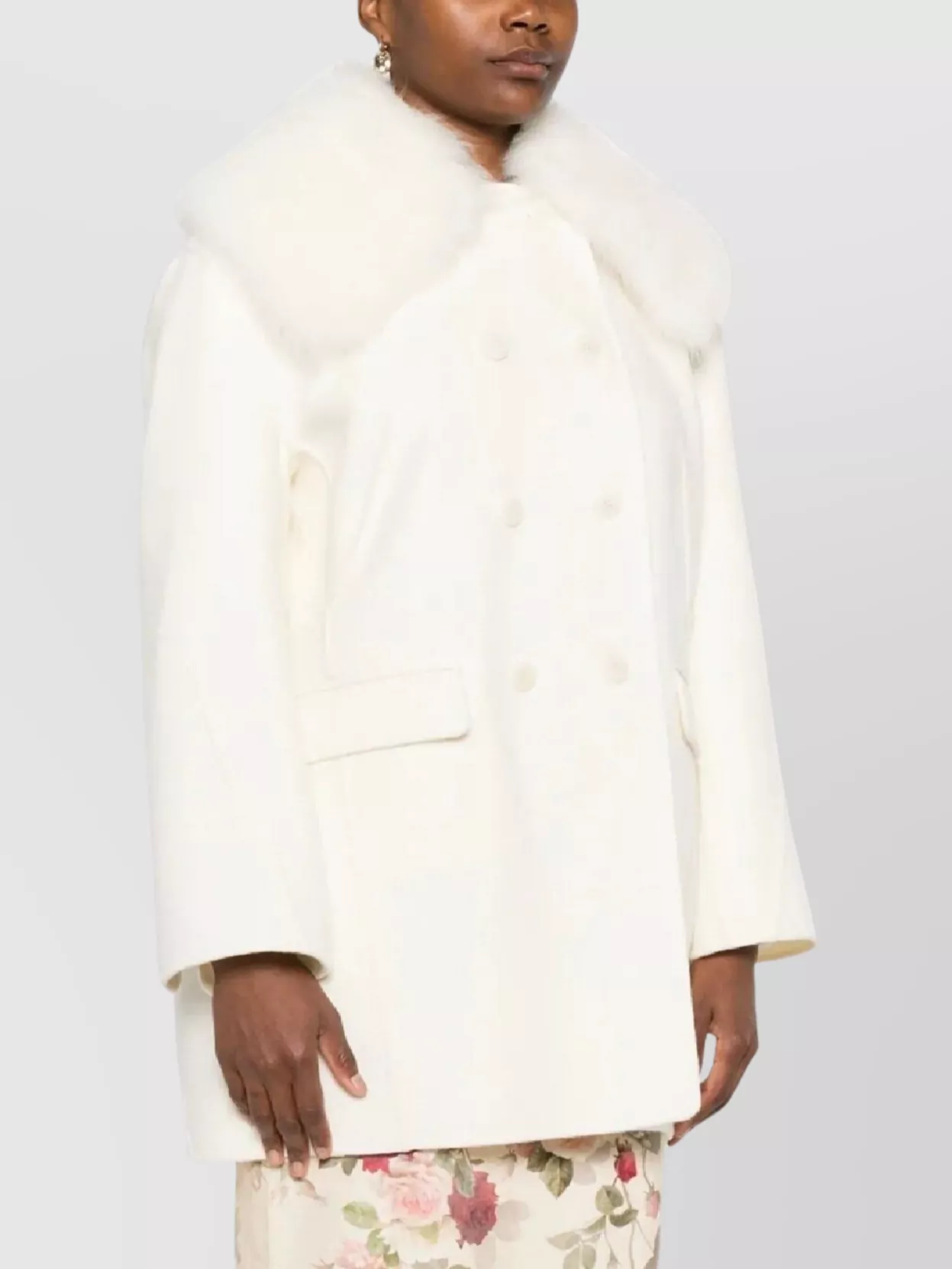 Ermanno Scervino Double Breasted Coat With Faux Fur Collar