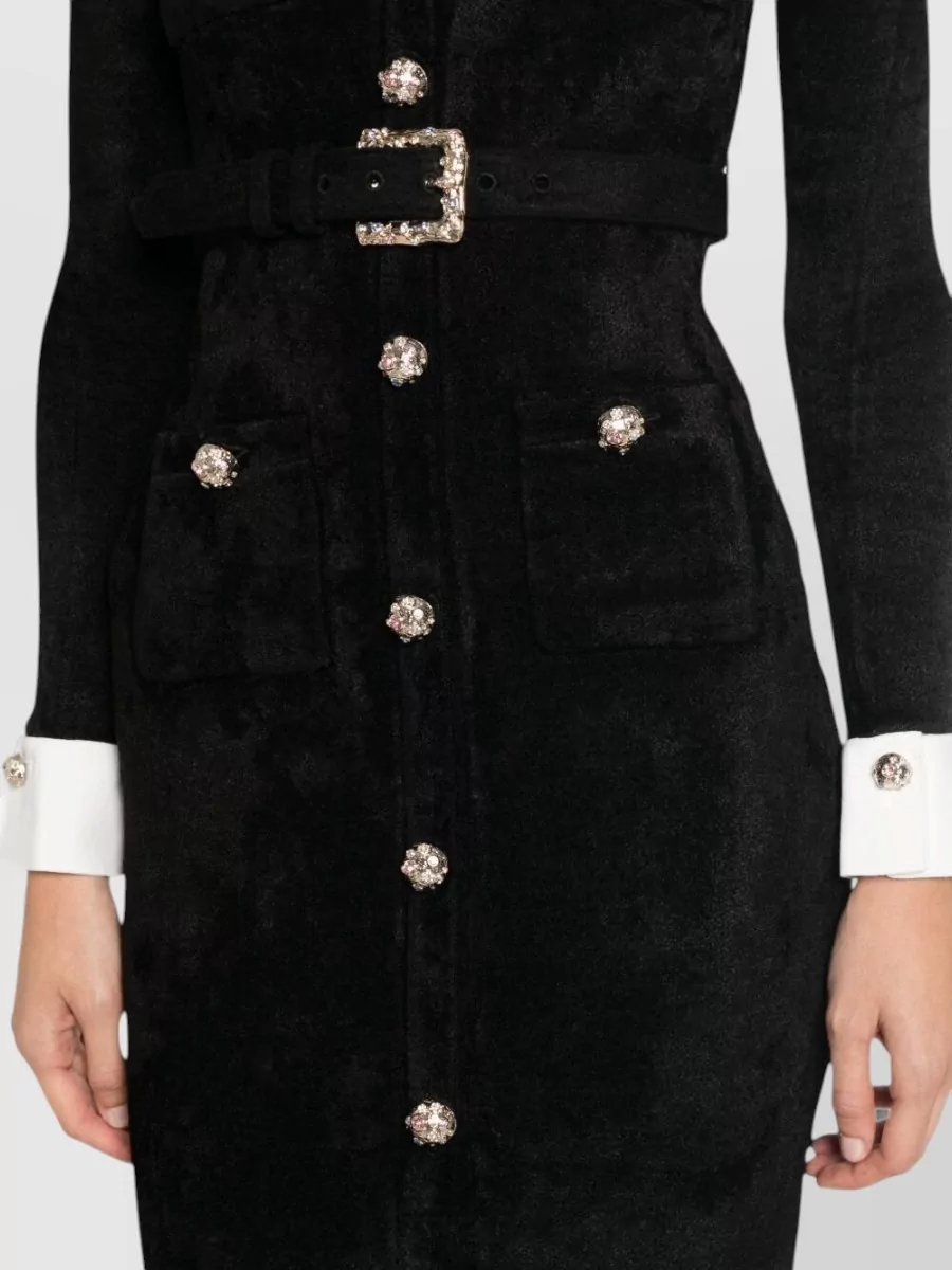 Self-Portrait Crystal-Embellished Belted V-Neck Midi Dress