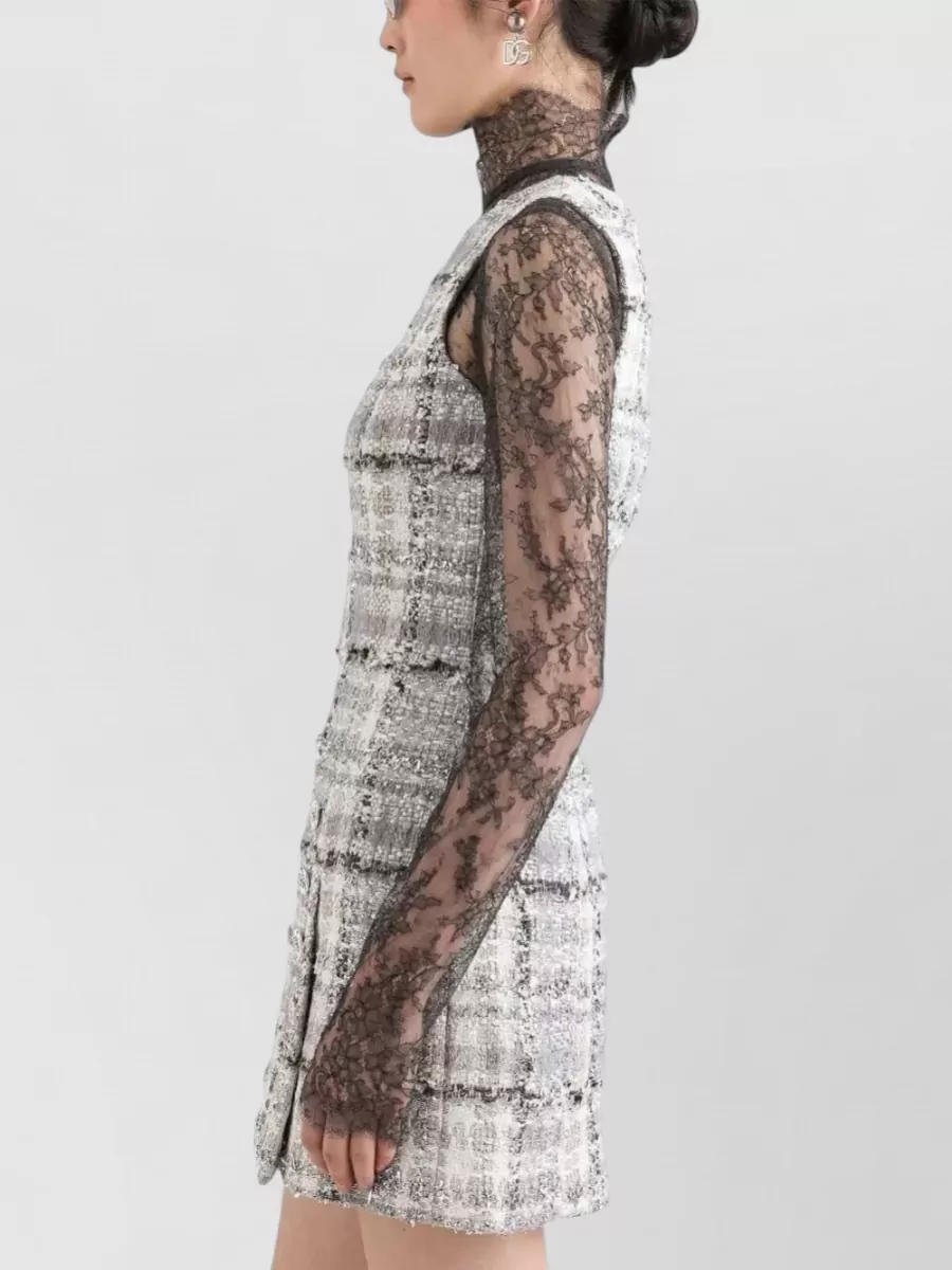 Dolce&Gabbana Chantilly Lace Top High Neck Long Sleeves