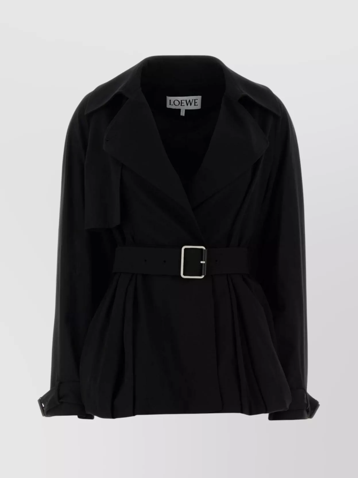 Loewe Trench Coat With Belted Waist And Pleats In Black