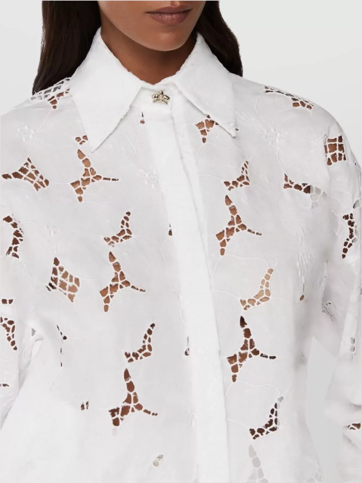 Genny Cotton Shirt With Embroidered Pattern And Sheer Fabric