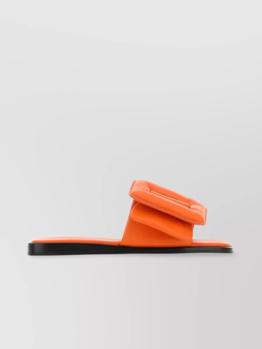 Shop Boyy Round Toe Padded Leather Slippers In Orange