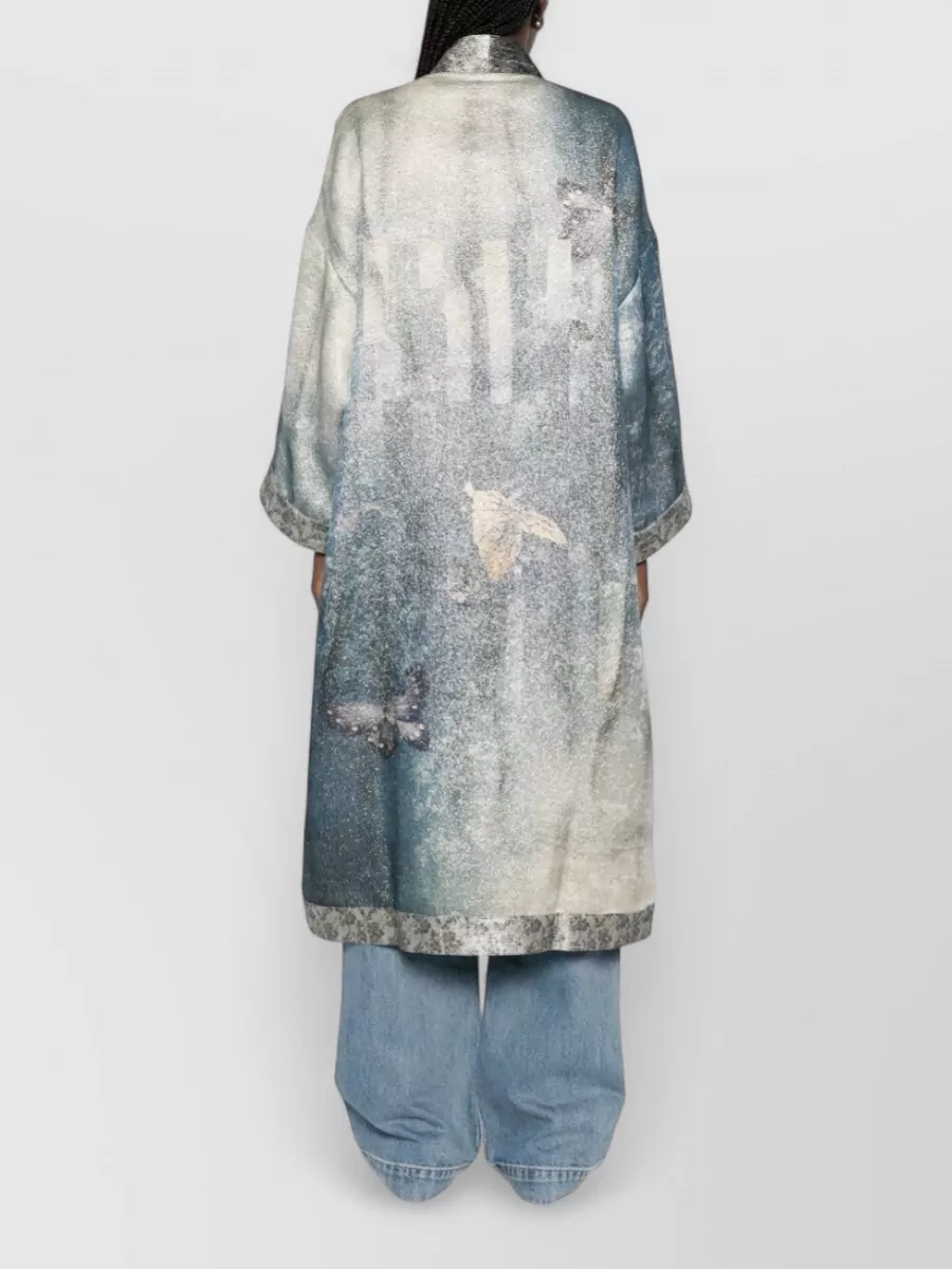 Pierre Louise Mascia Kimono Jacket Contrast Trim Floral Pattern