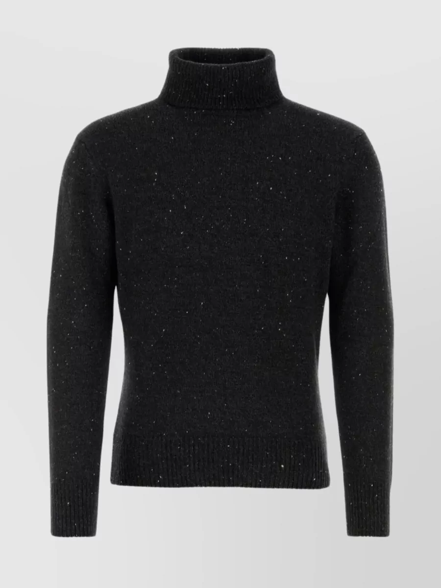 Shop Johnstons Of Elgin Ribbed Cashmere Turtleneck With Speckled Pattern In Black