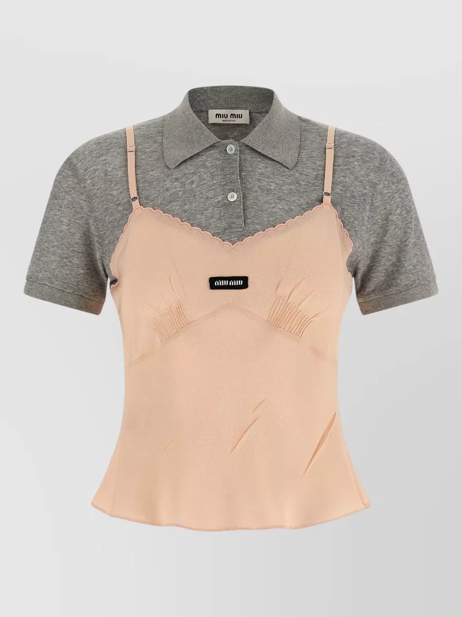 Miu Miu Silk v-neck polo hybrid camisole