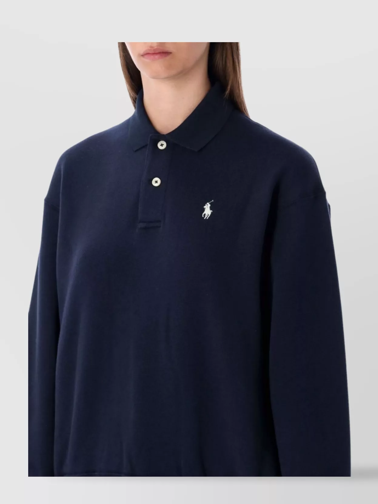 Polo Ralph Lauren Fleece Top With Polo Collar And Ribbed Cuffs