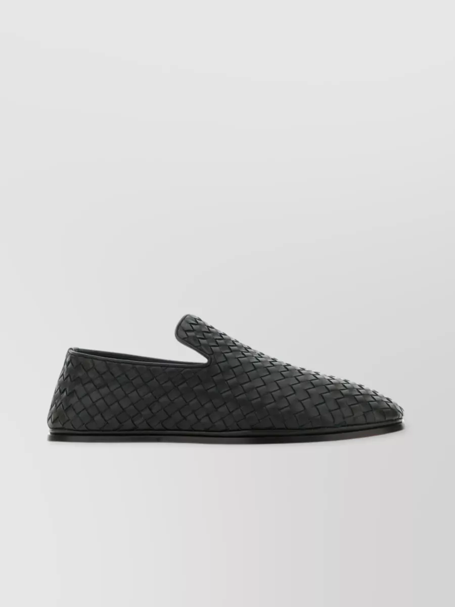 Shop Bottega Veneta Nappa Leather Slip Ons With Woven Motif In Black
