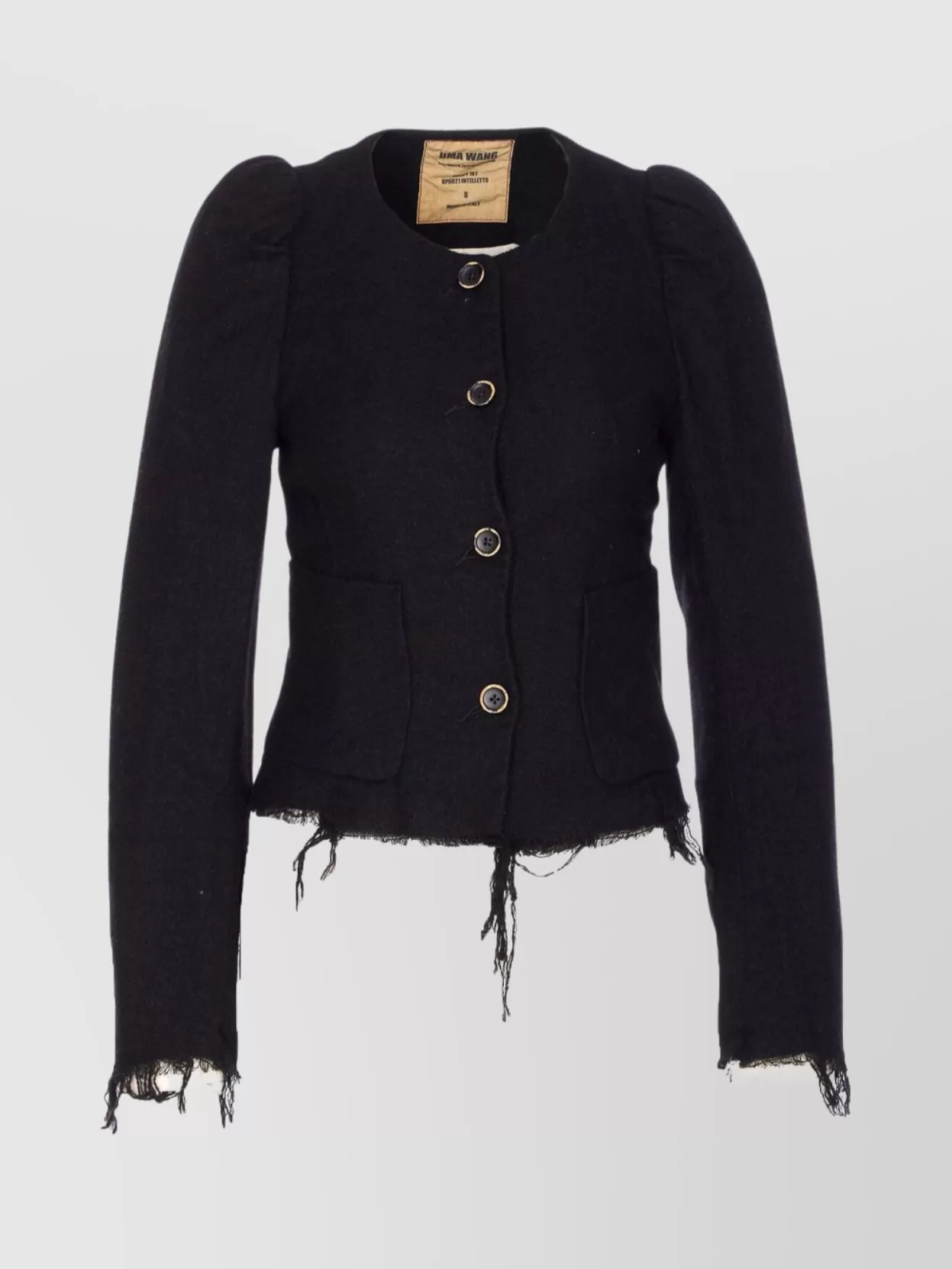 Uma Wang Distressed Frayed Hem Jacket With Front Pockets In Black
